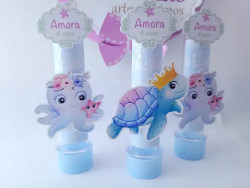Tubete Personalizado Animais do Fundo do Mar Aquarela Festa