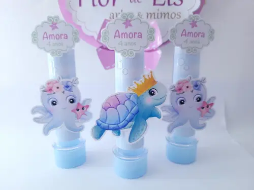 Tubete Personalizado Animais do Fundo do Mar Aquarela Festa
