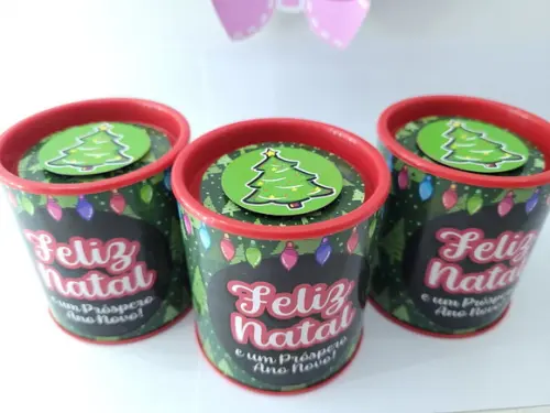 Tubo Lata Lembrancinha de Natal Personalizada Brinde Empresa