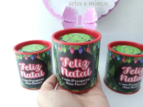 Tubo Lata Lembrancinha de Natal Personalizada Brinde Empresa