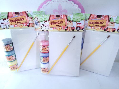 Kit Pintura Lembrancinha Fazendinha Aquarela Tinta e Tela