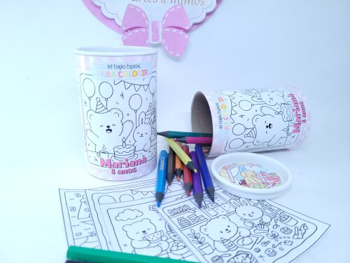 Kit de Colorir no Tubolata Lembrancinha de Pintar com Lápis 12 Cores