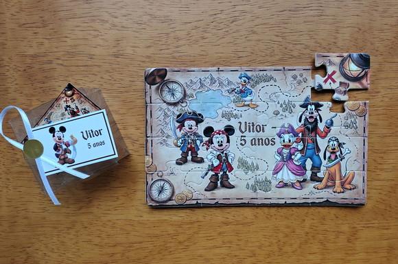 Lembrancinha Personalizada Quebra Cabeça Turma do Mickey Pirata