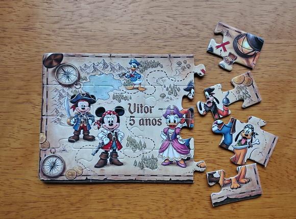 Lembrancinha Personalizada Quebra Cabeça Turma do Mickey Pirata