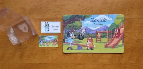 Lembrancinha Personalizada Quebra Cabeça Bluey e Bingo