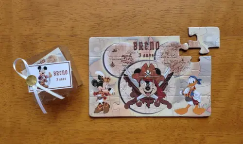 Lembrancinha Personalizada Quebra Cabeça Turma do Mickey Pirata