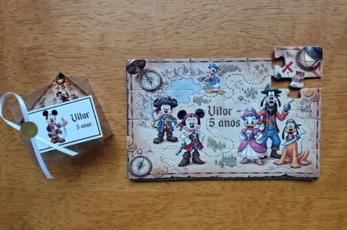 Lembrancinha Personalizada Quebra Cabeça Turma do Mickey Pirata