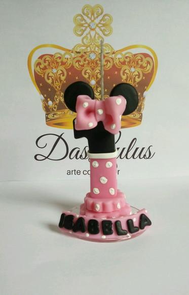 Vela em biscuit Minnie Rosa