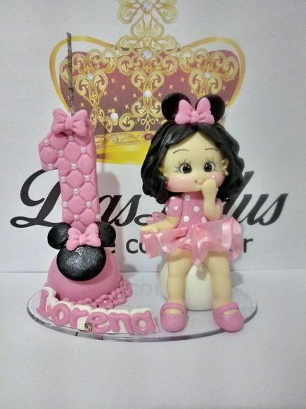 Vela minnie rosa com boneca