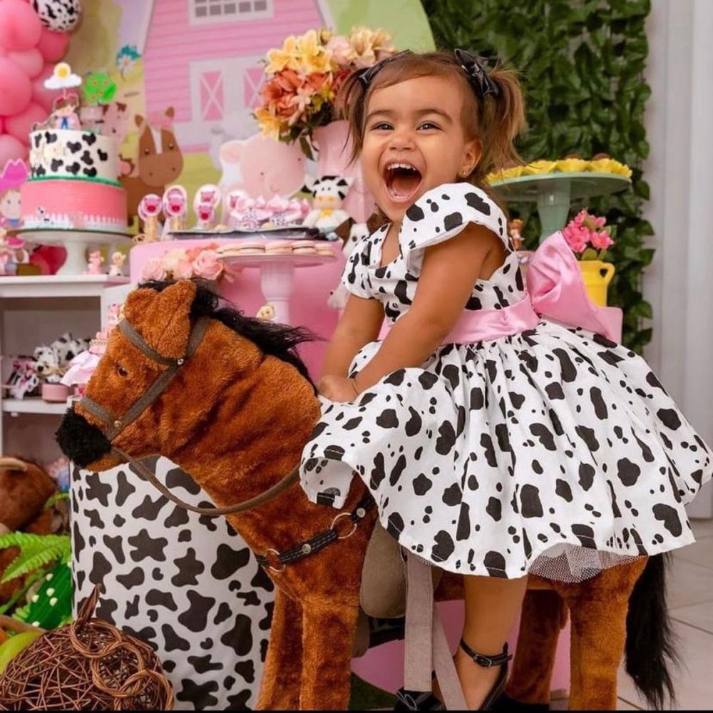 Vestido Temático Infantil Fazendinha Rosa