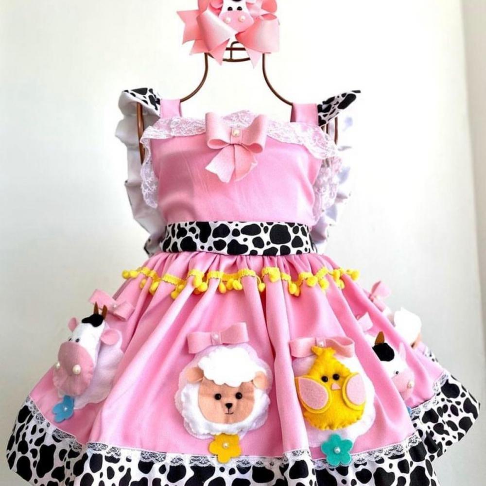 Vestido Infantil Fazendinha Rosa