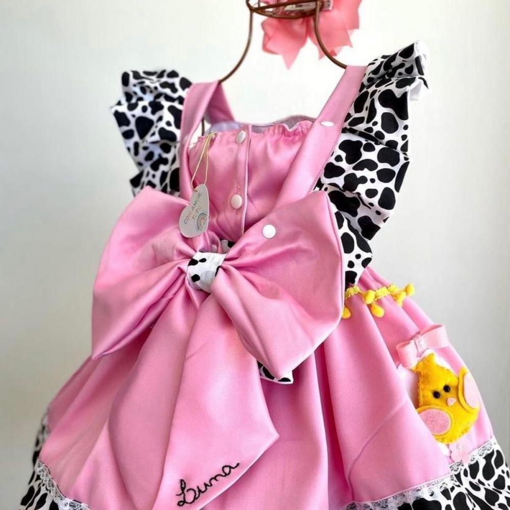 Vestido Infantil Fazendinha Rosa