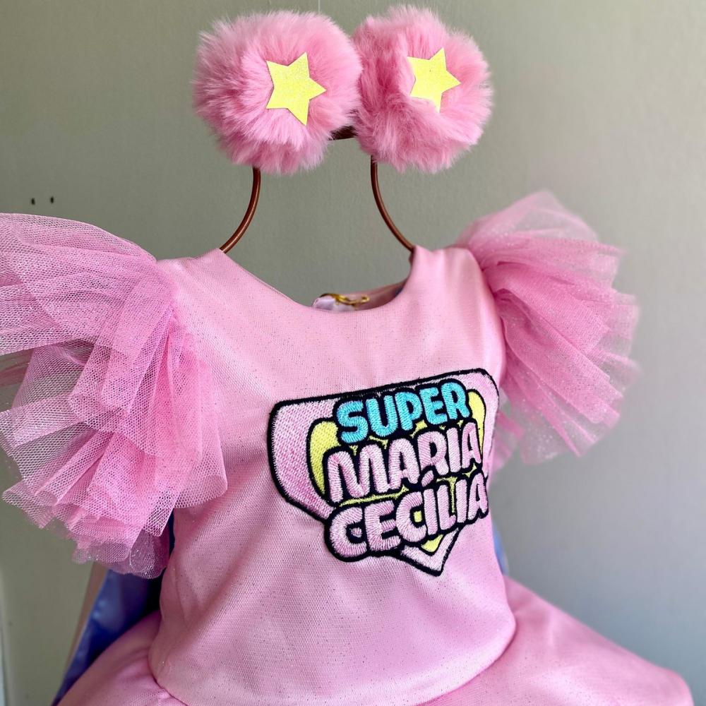 Vestido Super Heroína+ Capa Luxo