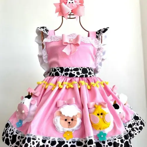 Vestido Infantil Fazendinha Rosa