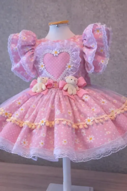 Vestido Junino / São Joa Margaridas Rosa Goiaba