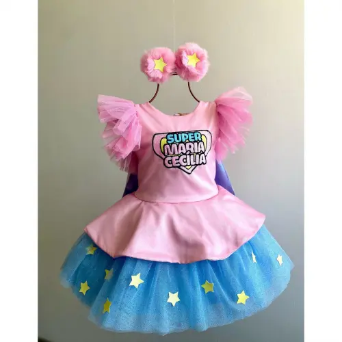Vestido Super Heroína+ Capa Luxo