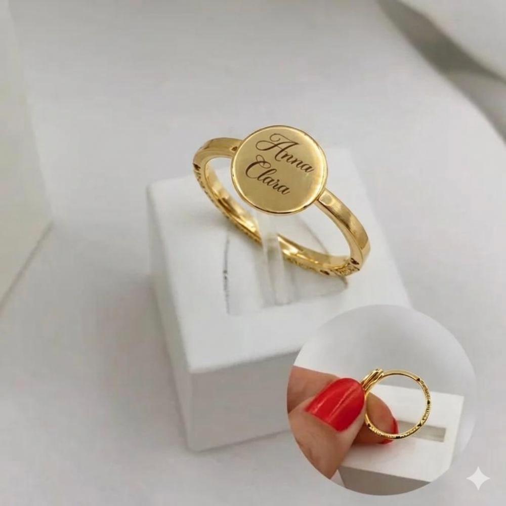 Anel Bolinha com Dados de Nascimento Banho Ouro 18k