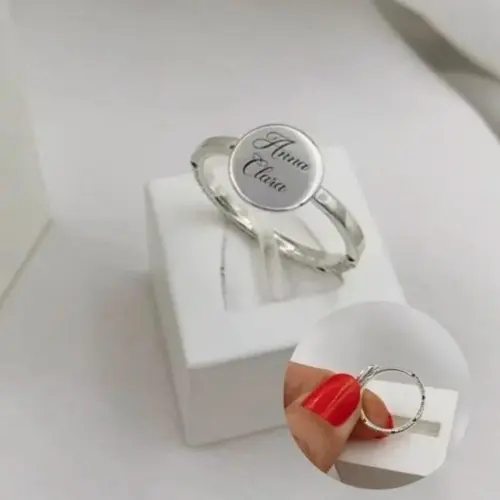 Anel Bolinha com Dados de Nascimento Banho Ouro 18k