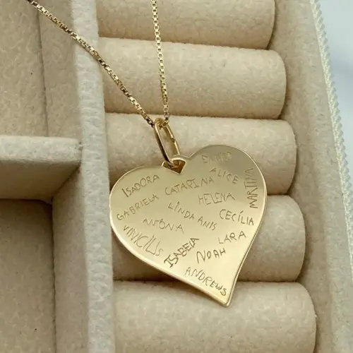 Colar Coração com Assinaturas Prata 925 com Banho de Ouro 18k 22mm