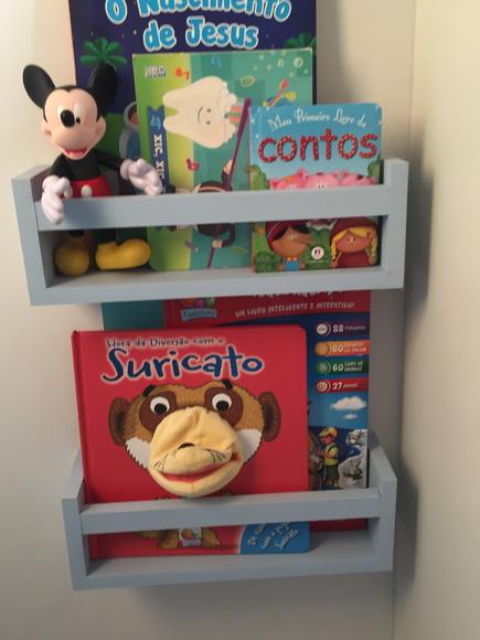 02 Porta Livros Infantil azul 30 cm | Prateleira para Livros Infa