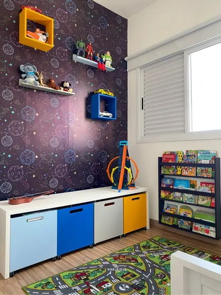 Kit Organizador Infantil com Caixas de Brinquedos, Nichos, Prateleiras e Revisteiro
