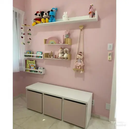 Kit Montessori Infantil Rosa com Prateleiras, Porta-Livros e Caixas Organizadoras