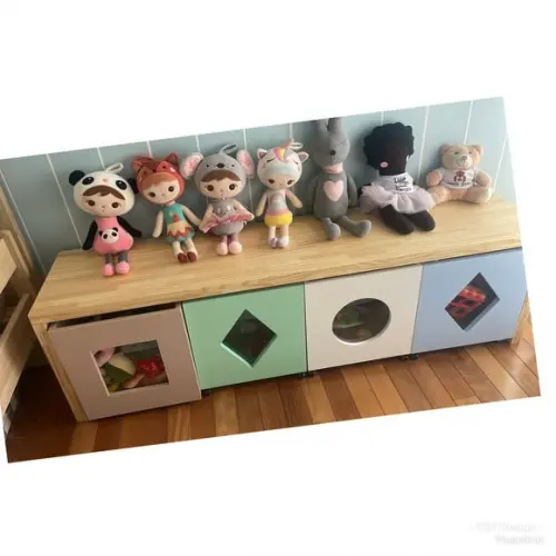 Rack Infantil em Pinus com Caixas Organizadoras e Frente em Acrílico