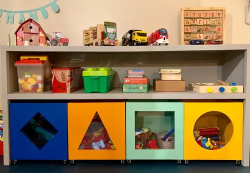 Organizador Infantil com Caixas e Estante para Livros | TEF Marcenaria