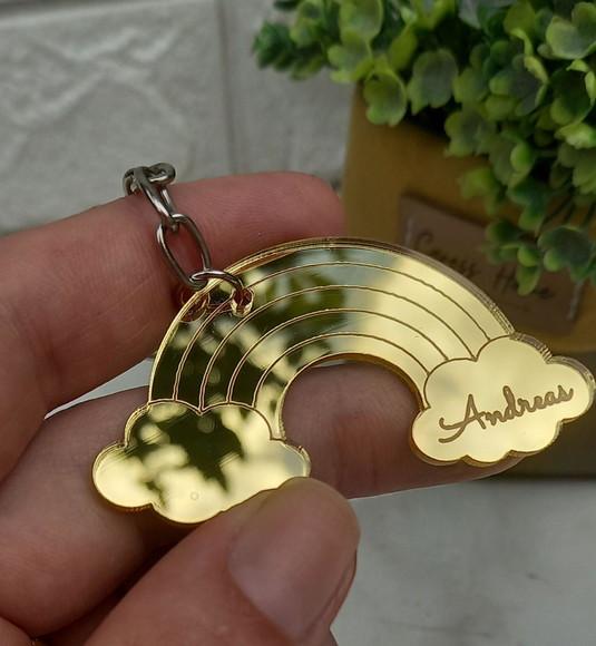 Chaveiro Arco-íris em Acrílico Espelhado Dourado