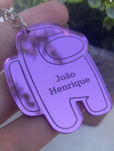 Chaveiro Among Us em Acrílico Espelhado Roxo
