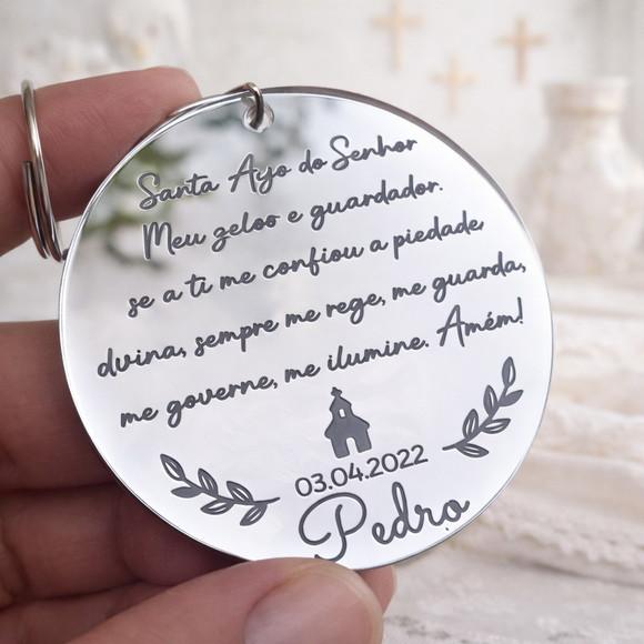 Chaveiro Batizado Oração Santo Anjo | Prata