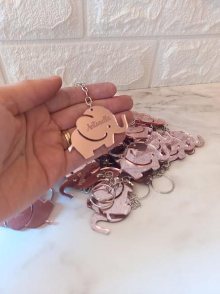 Chaveiro Elefantinha em Acrílico Espelhado Rosa