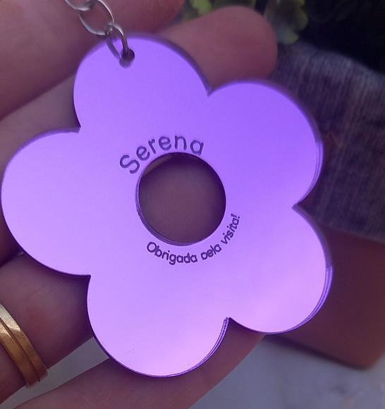 Chaveiro Flor em Acrílico Espelhado Roxo