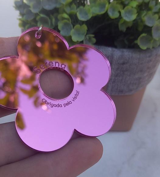 Chaveiro Flor em Acrílico Espelhado Pink