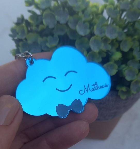 Chaveiro Nuvem em Acrílico Espelhado Azul