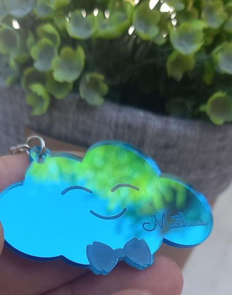 Chaveiro Nuvem em Acrílico Espelhado Azul