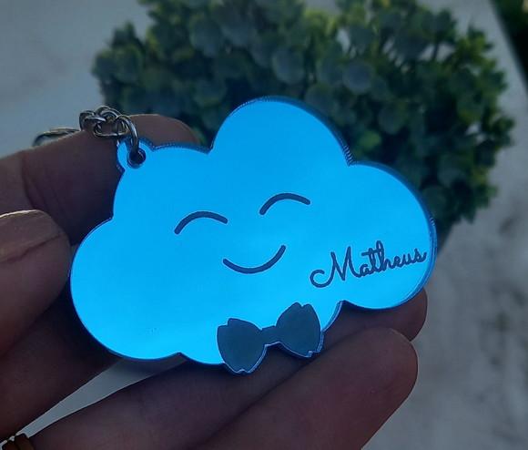 Chaveiro Nuvem em Acrílico Espelhado Azul