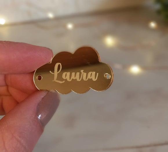 Etiqueta em Acrílico Dourado | Nuvem 4x2,5cm | 15 Unidades