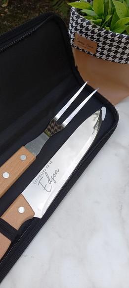 Kit Faca e Garfo Churrasco Personalizado com Estojo
