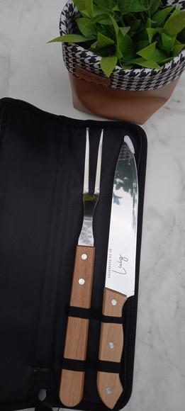 Kit Faca e Garfo Churrasco Personalizado com Estojo