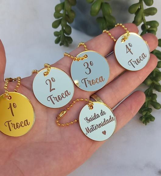 Kit Plaquinhas Troca e Saída Maternidade em Acrílico Dourado