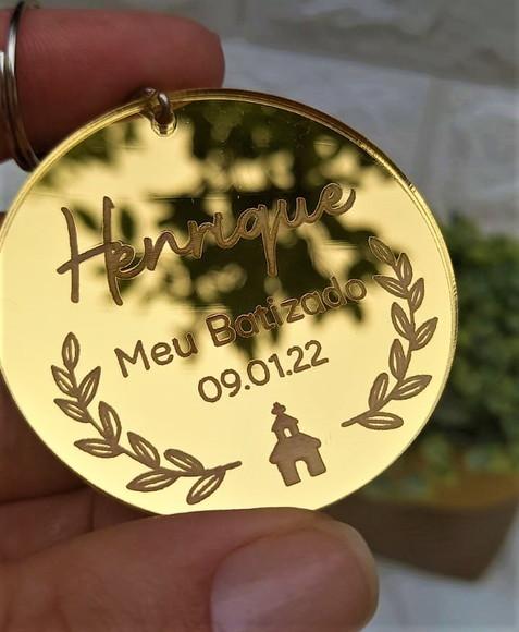 Lembrancinha Chaveiro Meu Batizado Dourado | Personalizado