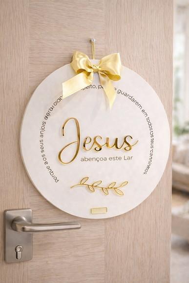Placa Religiosa Porta de Entrada - Jesus Abençoa Este Lar