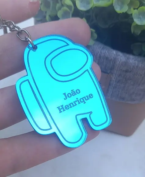 Chaveiro Among Us em Acrílico Espelhado Azul