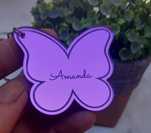 Chaveiro Borboleta em Acrílico Espelhado Rosa