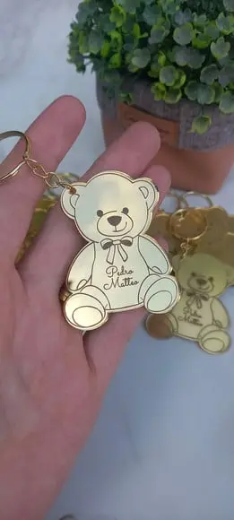 Chaveiro Ursinho em Acrílico Espelhado Personalizado