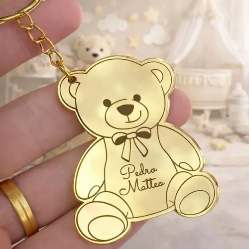Chaveiro Ursinho em Acrílico Espelhado Personalizado