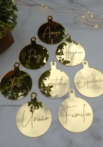 Enfeite de Natal Dourado| Kit com 8 Unidades | 6cm Ø