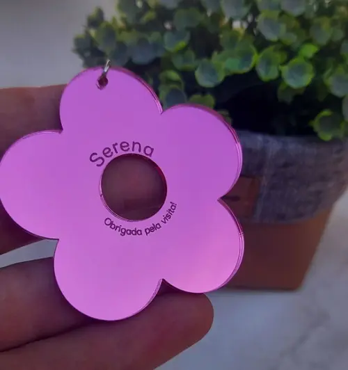 Chaveiro Flor em Acrílico Espelhado Pink