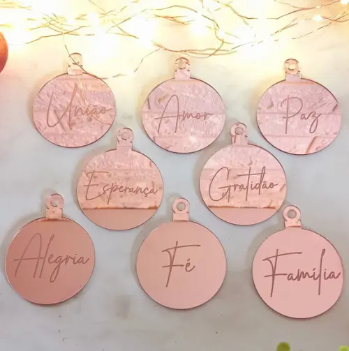 Enfeite de Natal Rosa | Kit com 8 Unidades | 6cm Ø